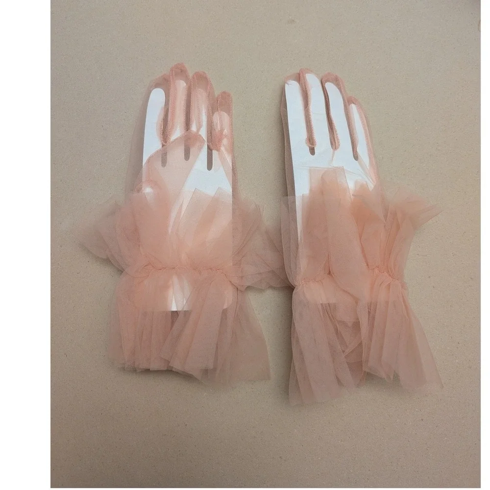 Pink Sheer Tulle Ruffle Cuff Formal Gloves Coquette Balletcore Bridal Wedding